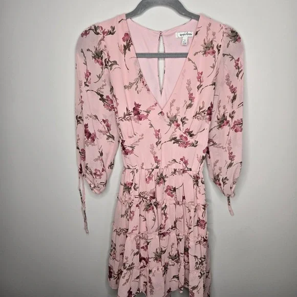 Summer Floral Print Tiered V Neck Dress Ruffles Babydoll Y2K Mini Dress Sz M - Picture 2 of 12